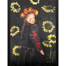 Sunflower Girl – original oil painting on canvas 21 × 30 cm